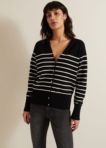 Phase Eight Nina V Neck Stripe Knitwear Black/White Canada | ZMPLOH-348